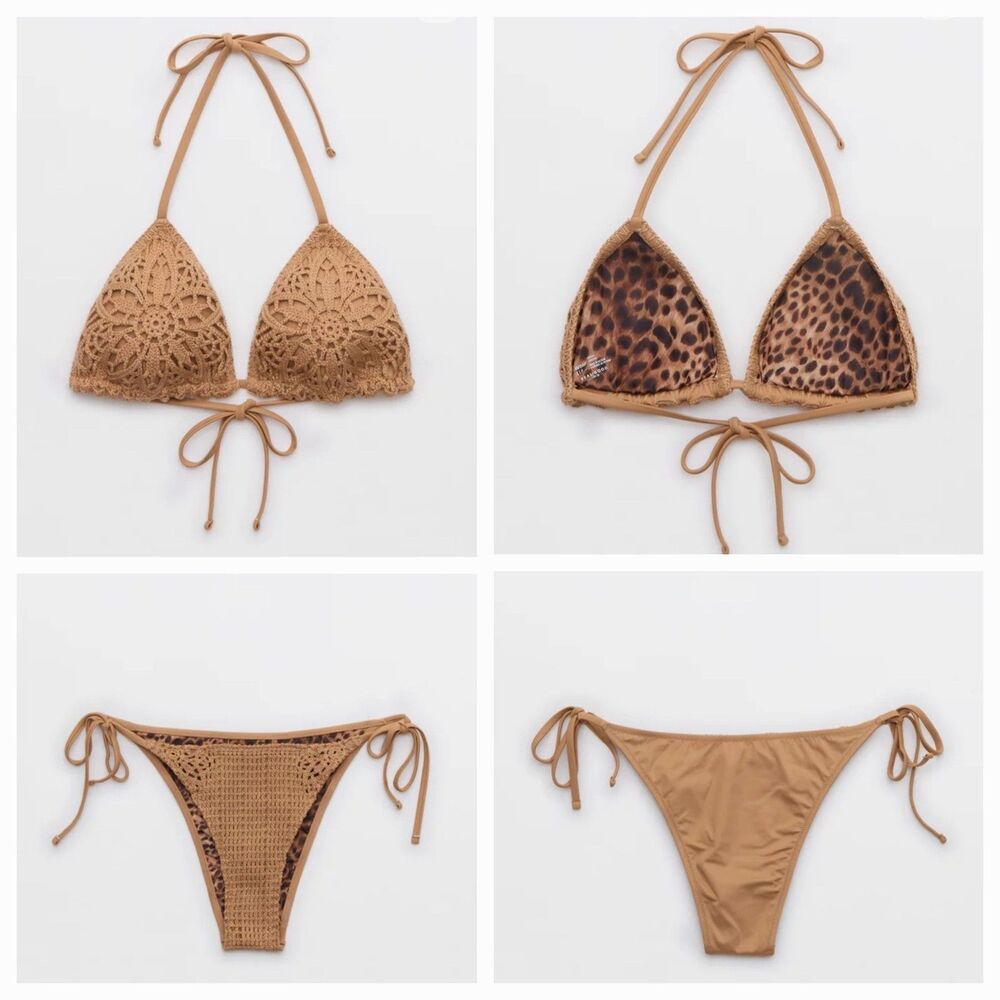 NWT Aerie SMALL The Sun-Lover Top & Sunbun Bottom Crochet Bikini Beach Dune